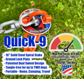 QuicK-9 - Dual Swivel Double Dog Tie Out Stake