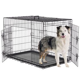 Heavy Duty Foldable Metal Dog Crate with Double Doors for Large Dogs, 36-48 inch