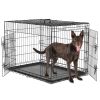36-48 inch Double Door Dog Crate, Foldable Metal Cage with Divider Tray