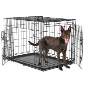 36-48 inch Double Door Dog Crate, Foldable Metal Cage with Divider Tray