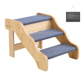 Wood Pet Stairs, 3-Step Dog Stairs for High Beds, Sofa & Cars, 150lbs Load Capacity, Non-Slip Surface