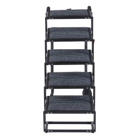 Dog Stairs for Car, 5 Steps Extra Wide Foldable Dog Ramp for Large Dogs with Non-Slip Rug Surface, Portable Lightweight Pet Ladder for Car, SUV, Truck