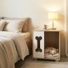 Dog Bed Side Table Wooden Dog Condo with Bone-shape Window and Thick Metal Legs