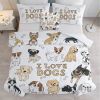 4 pcs Dogs Comforter Set, Cute Multi-Breed Dog Print Quilt Set, Pet Dog Lover Bedding with Pillow Shams, Cartoon Puppy Bedspread for Kids & Adults