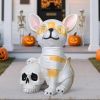 Halloween Decor Outdoor Solar Dog Statue Garden Decorations Holding Skeleton Statue Lights