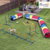 Dog Agility Training Equipment, 12-Piece Dog Obstacle Course with Adjustable Hurdle & Ring, 4 Tunnels, Weave Poles