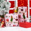 Pink Dog Christmas Wrapping Paper Roll - Cute Dogs with Christmas Decorations, Rainbow & Red Polka Dot, Reversible Gift Wrap for Christmas