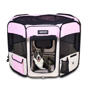JESPET Pet Dog Playpens 36", 45" & 61" Portable Soft Dog Exercise Pen Kennel with Carry Bag for Puppy Cats Kittens Rabbits, Indoor/Outdoor Use (Color: pink, size: 45x45x24 Inch)