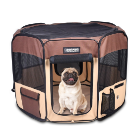 JESPET Pet Dog Playpens 36", 45" & 61" Portable Soft Dog Exercise Pen Kennel with Carry Bag for Puppy Cats Kittens Rabbits, Indoor/Outdoor Use (Color: coffee, size: 45x45x24 Inch)