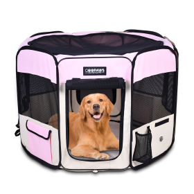 JESPET Pet Dog Playpens 36", 45" & 61" Portable Soft Dog Exercise Pen Kennel with Carry Bag for Puppy Cats Kittens Rabbits, Indoor/Outdoor Use (Color: pink, size: 61x61x30 Inch)