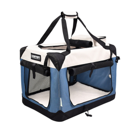 GOOPAWS 3-Door Collapsible Soft-Sided Dog & Cat Crate (Color: Lake Blue, size: 24 x 16.5 x 16.5 inches)