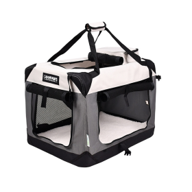 GOOPAWS 3-Door Collapsible Soft-Sided Dog & Cat Crate (Color: Light Grey, size: 24 x 16.5 x 16.5 inches)