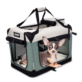 GOOPAWS 3-Door Collapsible Soft-Sided Dog & Cat Crate (Color: Shale Green, size: 24 x 16.5 x 16.5 inches)