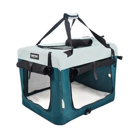 GOOPAWS 3-Door Collapsible Soft-Sided Dog & Cat Crate (Color: Teal Blue, size: 30 x 21 x 23 inches)