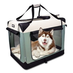 GOOPAWS 3-Door Collapsible Soft-Sided Dog & Cat Crate (Color: Shale Green, size: 36 x 24 x 27 inches)