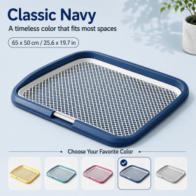 Dog Potty Tray with Removable Grating, Leak-Proof Indoor Dog Toilet for Puppy Training, Washable Pee Pad Holder for Apartments & Dogs (Color: Navy Blue)
