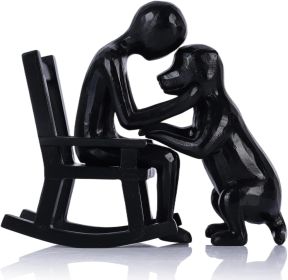 Man and Dog Figurine, Dog Memorial Gifts for Loss of Dog, Dog Sculpture Home Decor, Decorative Figurines for Shelves, Bookshelf, TV Stand (Color: Black)
