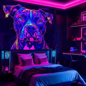 1pc Large Cyberpunk Dog Tapestry, UV Reactive Peach Skin Velvet Wall Hanging, Animal Print Decor for Bedroom, Living Room, Indoor Use, Polyester (size: 59*51in)